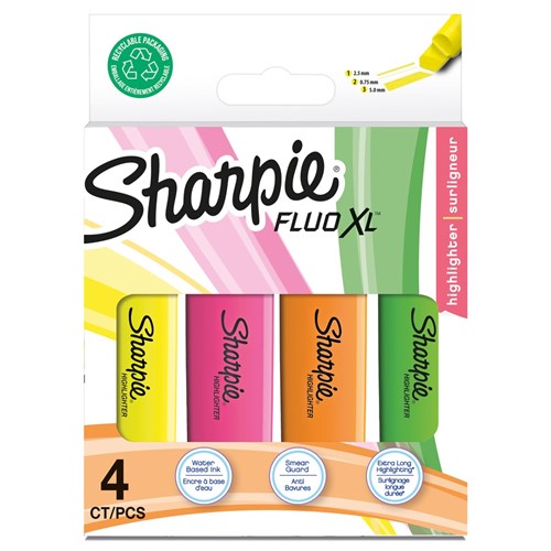 SHARPIE HIGHLIGHTER FLURO XL Assorted Pk4